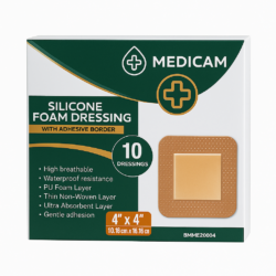 Medicam Bordered Silicone Foam Dressing, 4"x4" (10pcs)